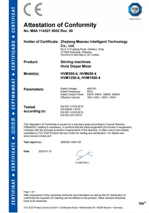 TUV Certificate No. M8A 114521 0002 Rev. 00