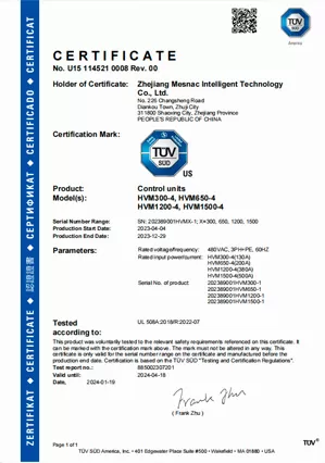 TUV Certificate No. U15 114521 0008 Rev. 00